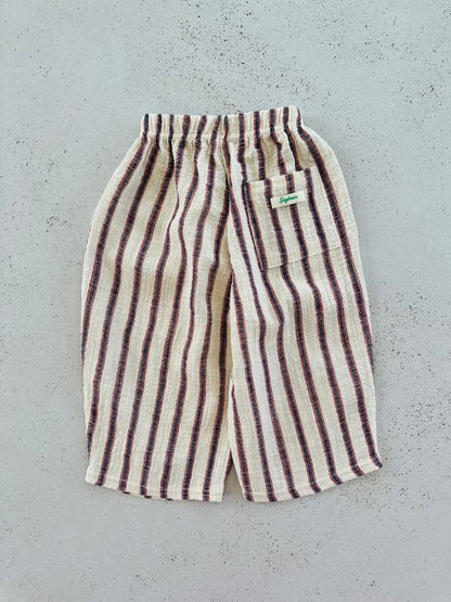 Ben linen curve summer pants - ecru-red