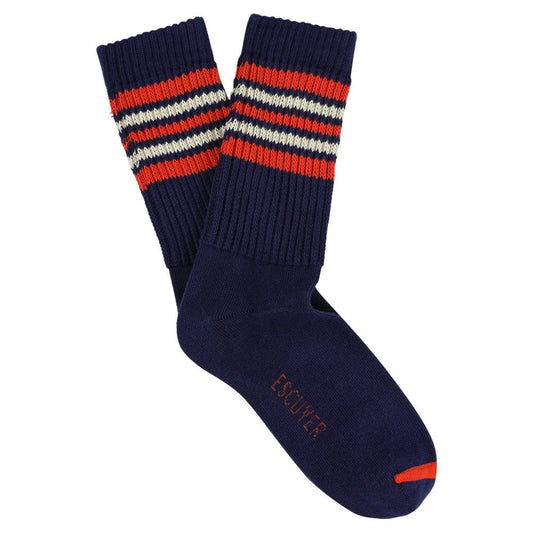 5 stripes socks - blue with orange/ecru