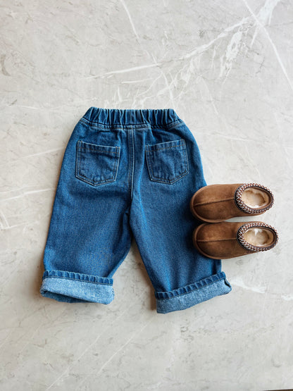 Wide Denim Pants - Blue