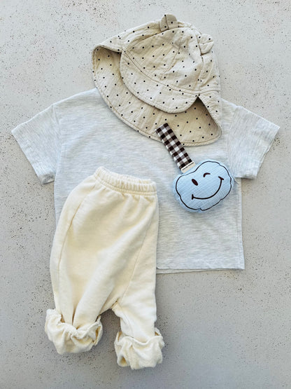 Pacifier cloth pomme - dreamy blue with checked brown strap