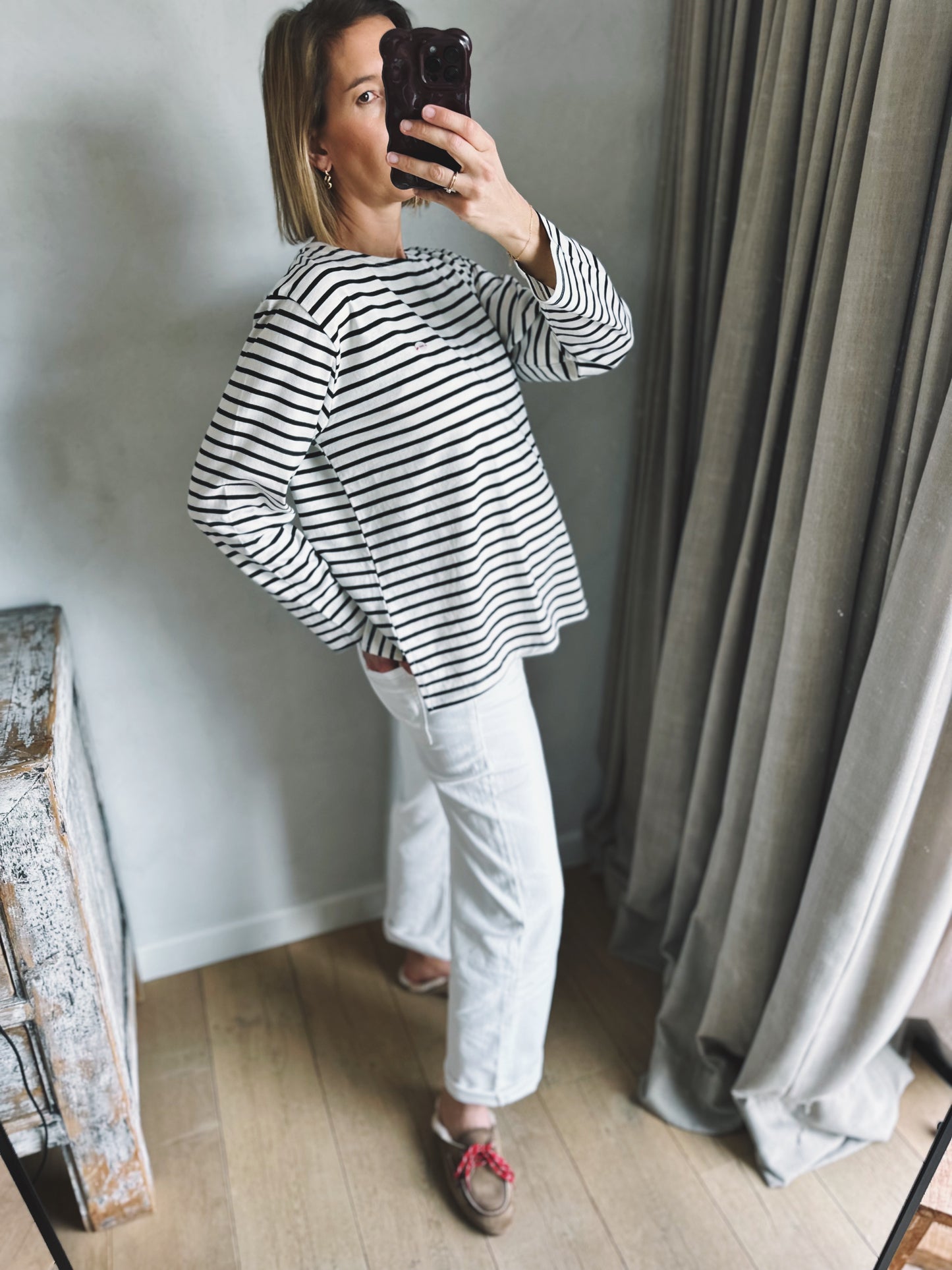 The fine b mom stripe tee - ivory/beige/navy/pink