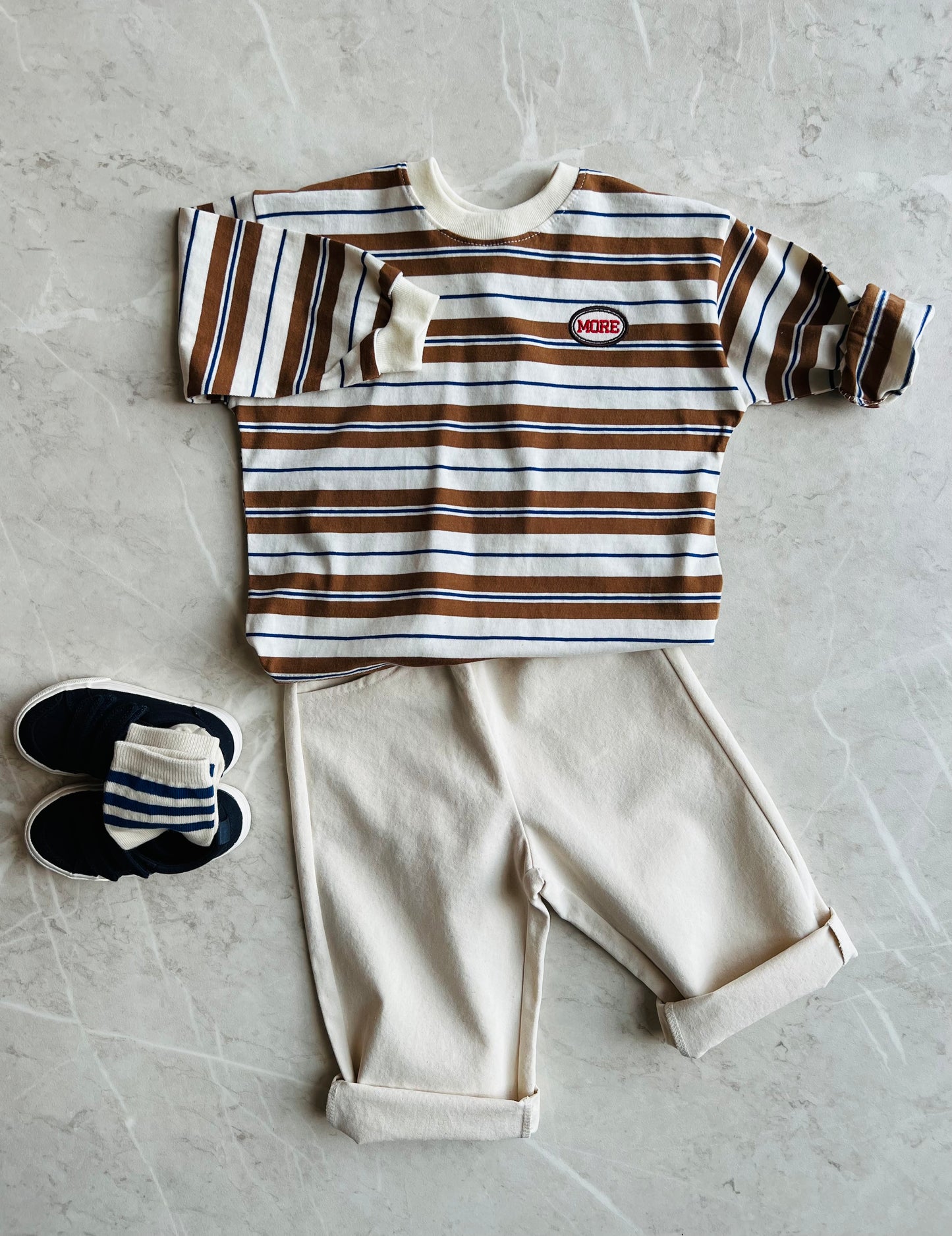 More stripe loose tee - brown/navy