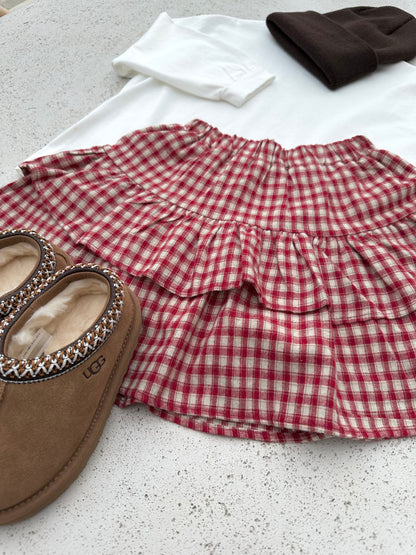 Boni check tiered skirt - red
