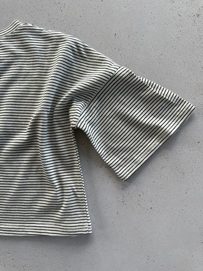 Lise stripe loose tee - ivory with charcoal