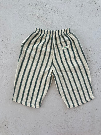 Ben linen curve summer pants - ecru-green