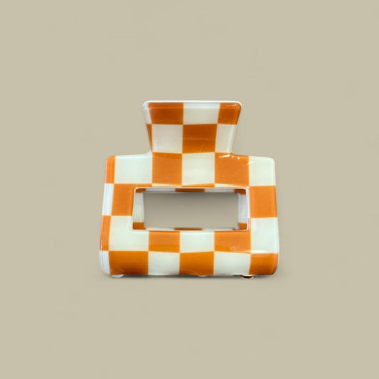 Croco hairclip large - check camel/ecru