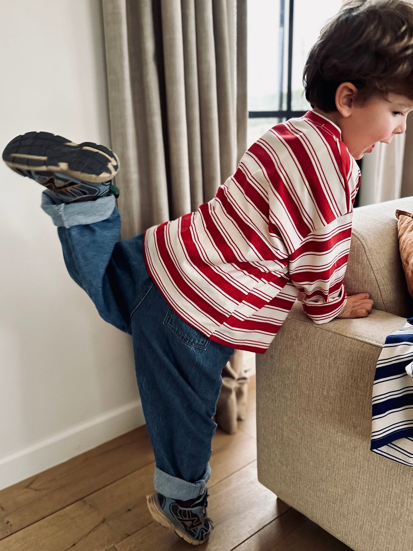 Las stripe boxy longsleeve - red