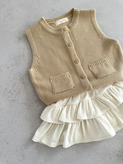 Louise rib ruffle skirt - cream LAST SIZE 1-2Y