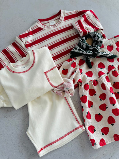 Stitch pocket sweat & shorts set - ecru
