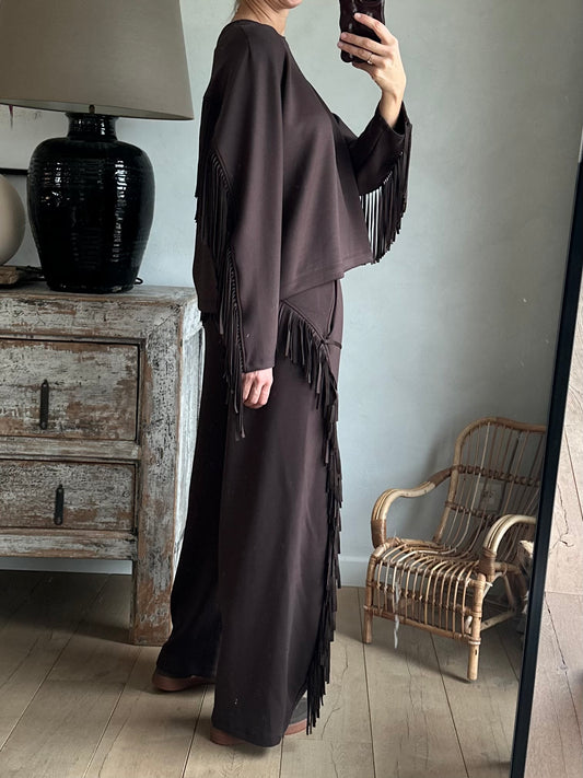 Riviera fringe pants - dark brown