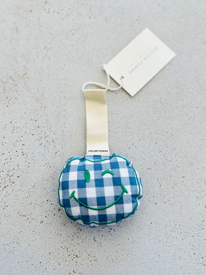 Pacifier cloth pomme - checked misty blue with beige strap