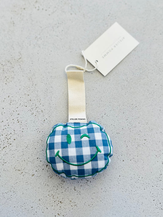 Pacifier cloth pomme - checked misty blue with beige strap