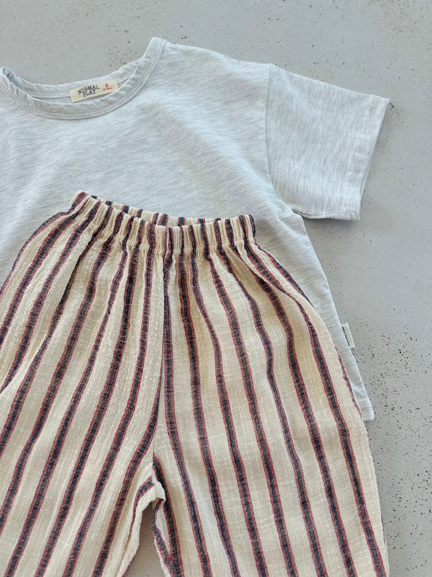 Ben linen curve summer pants - ecru-red