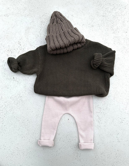 Bebe cotton rib legging - beige/cream/indie-pink
