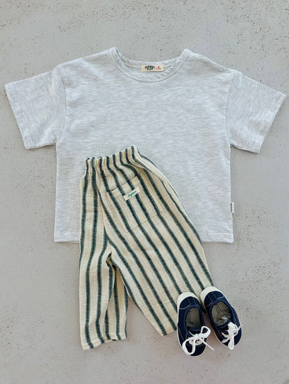 Ben linen curve summer pants - ecru-green
