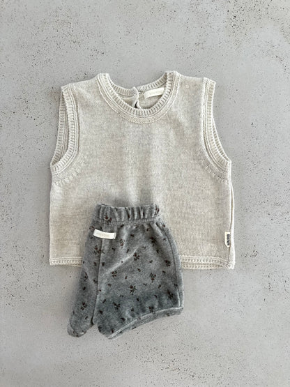 French flower velour shorts - grey