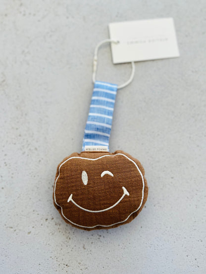 Pacifier cloth pomme - brownie with blue strap