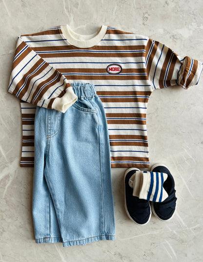 More stripe loose tee - brown/navy