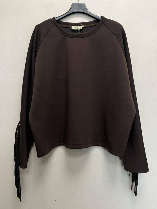 Riviera fringe top - dark brown