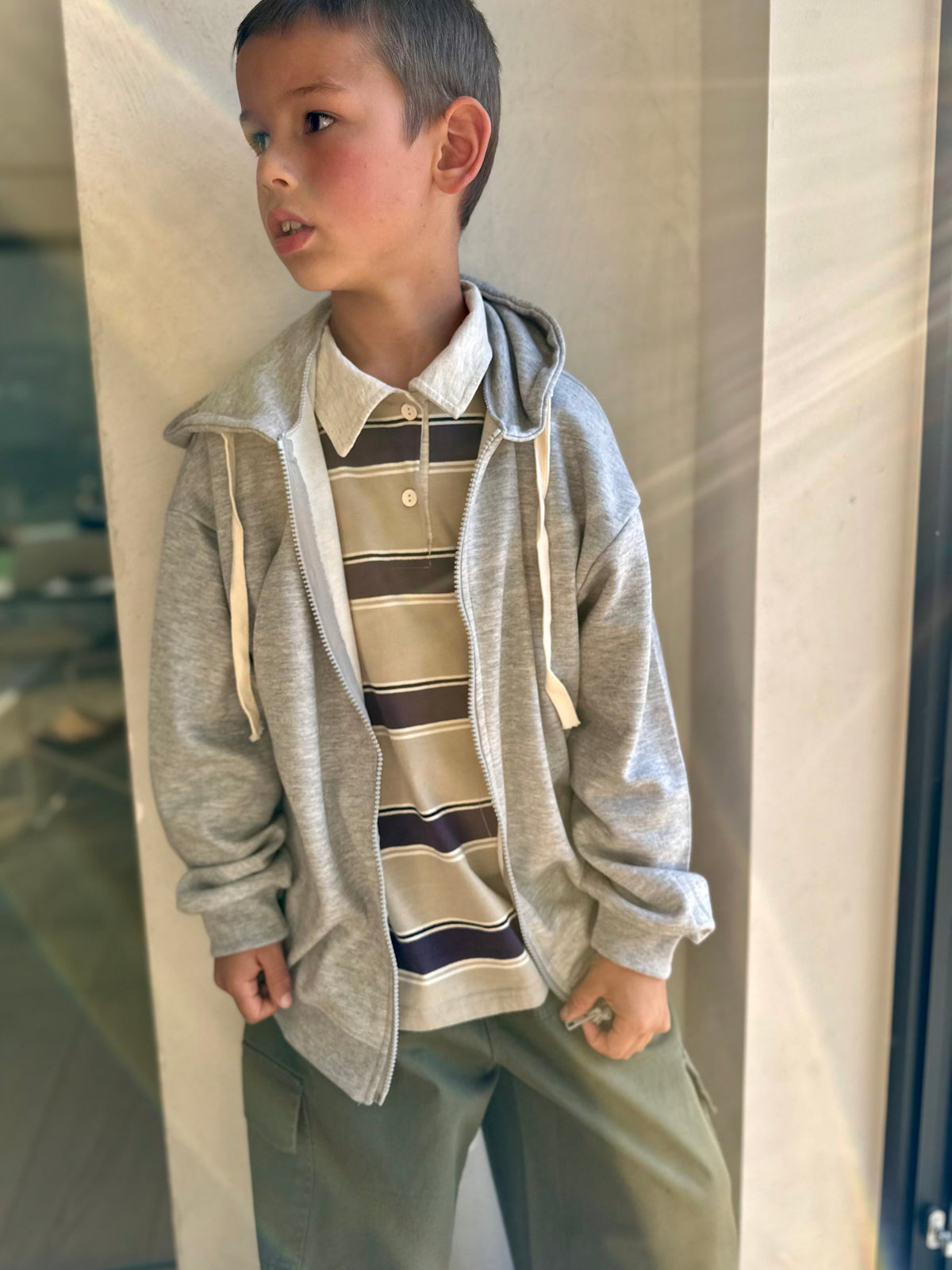 Willem zip-up hood jacket - melange grey