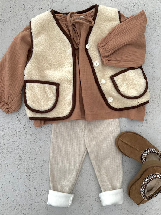 Warm knitted rib legging - beige