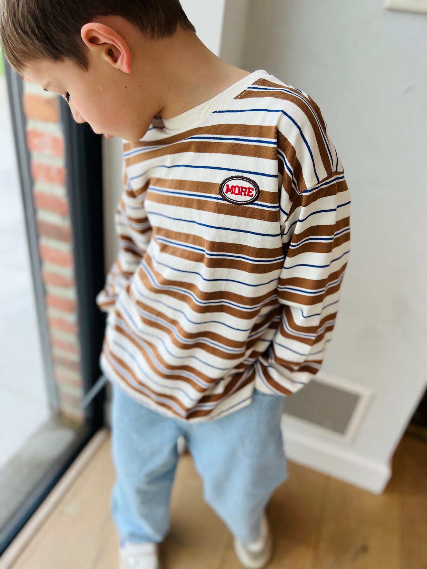 More stripe loose tee - brown/navy