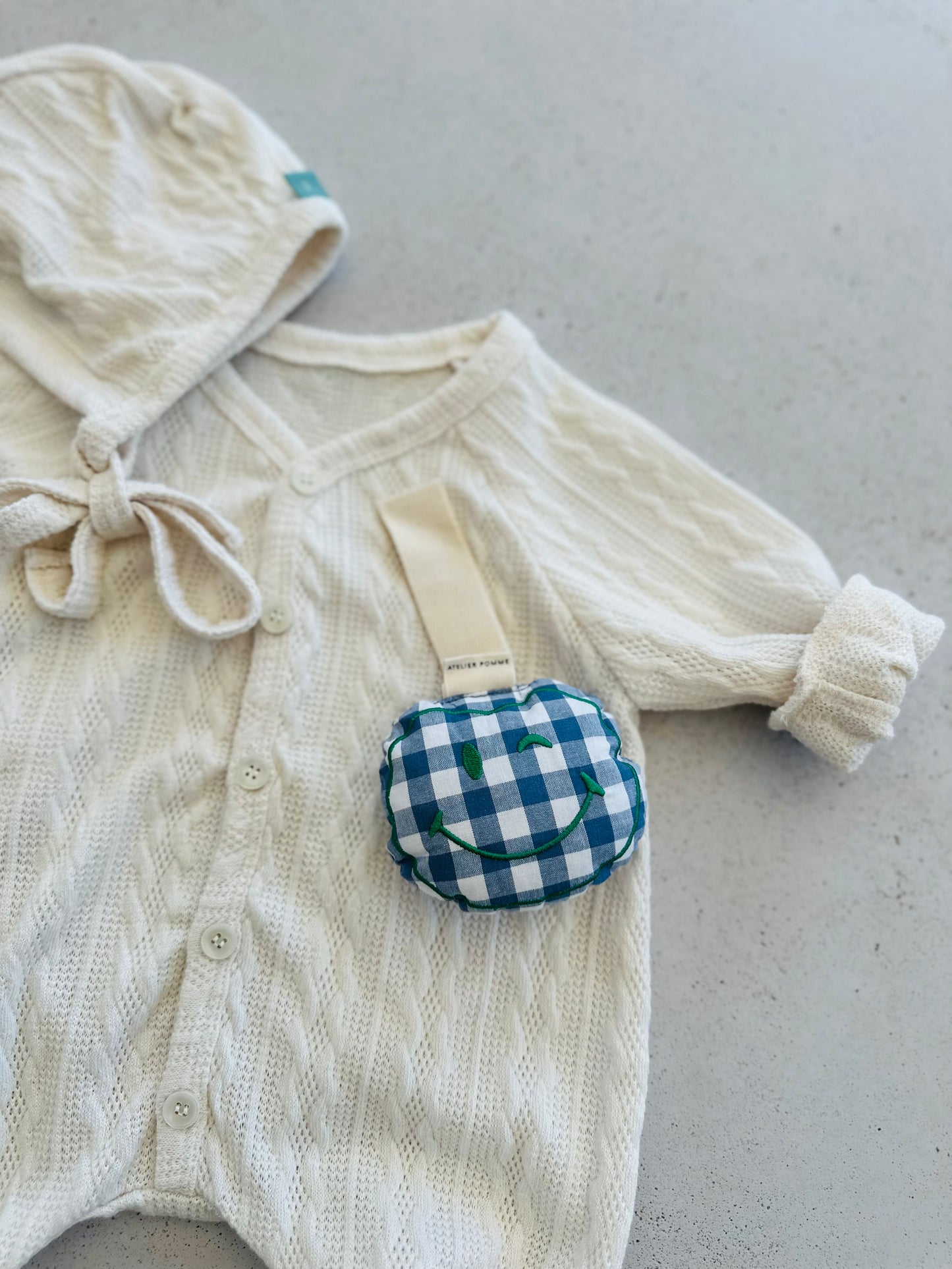 Pacifier cloth pomme - checked misty blue with beige strap
