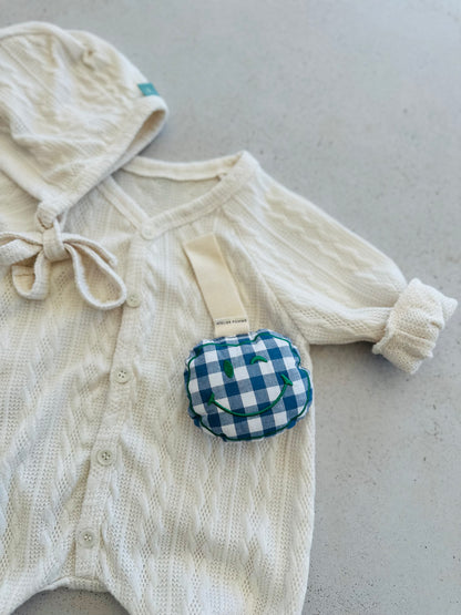 Pacifier cloth pomme - checked misty blue with beige strap