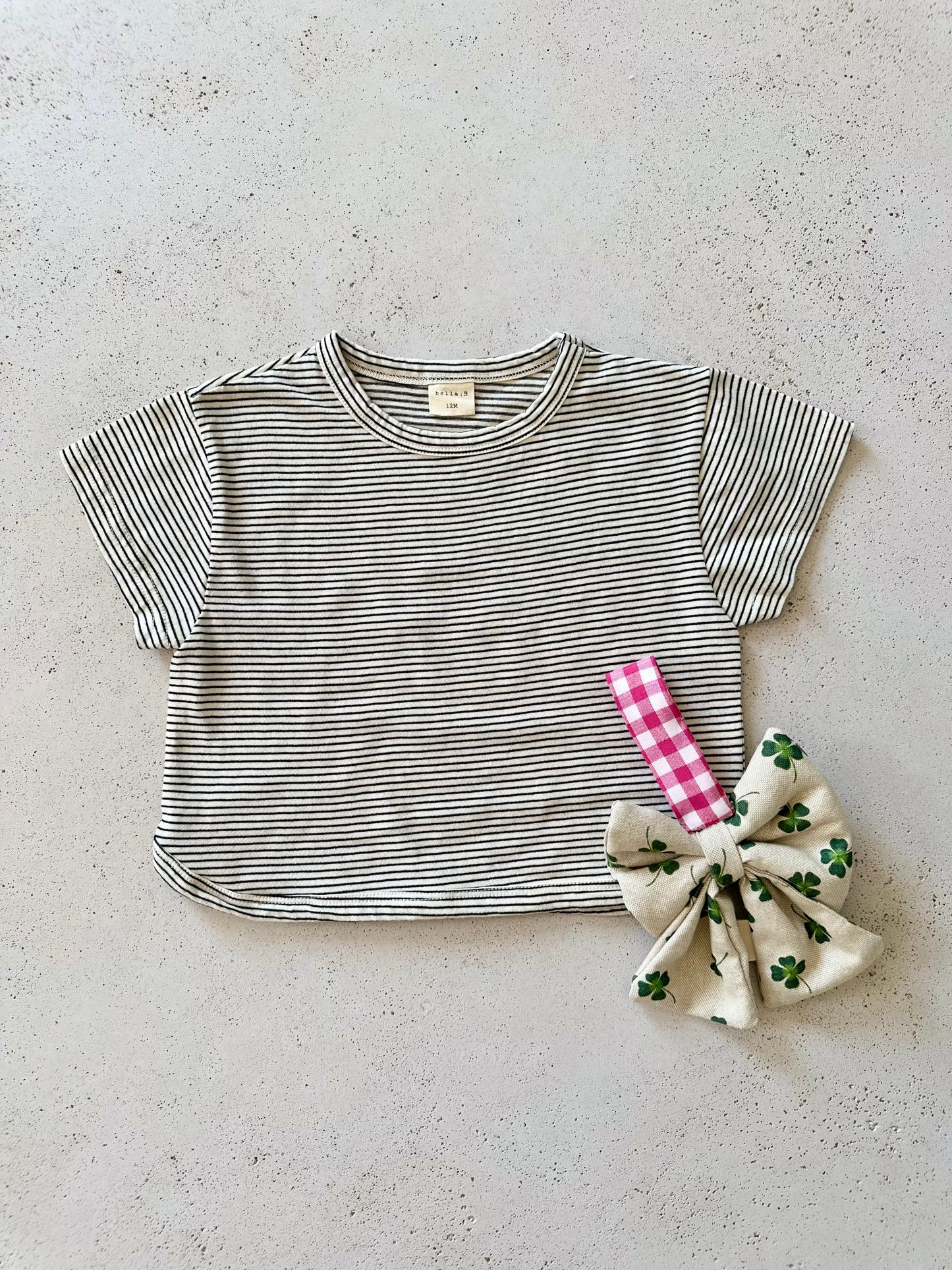 Bebe bella striped boxy tee - charcoal