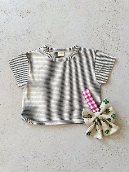 Bebe bella striped boxy tee - charcoal
