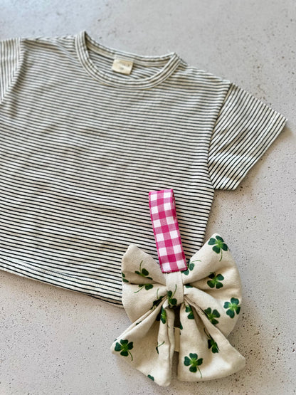 Bebe bella striped boxy tee - charcoal