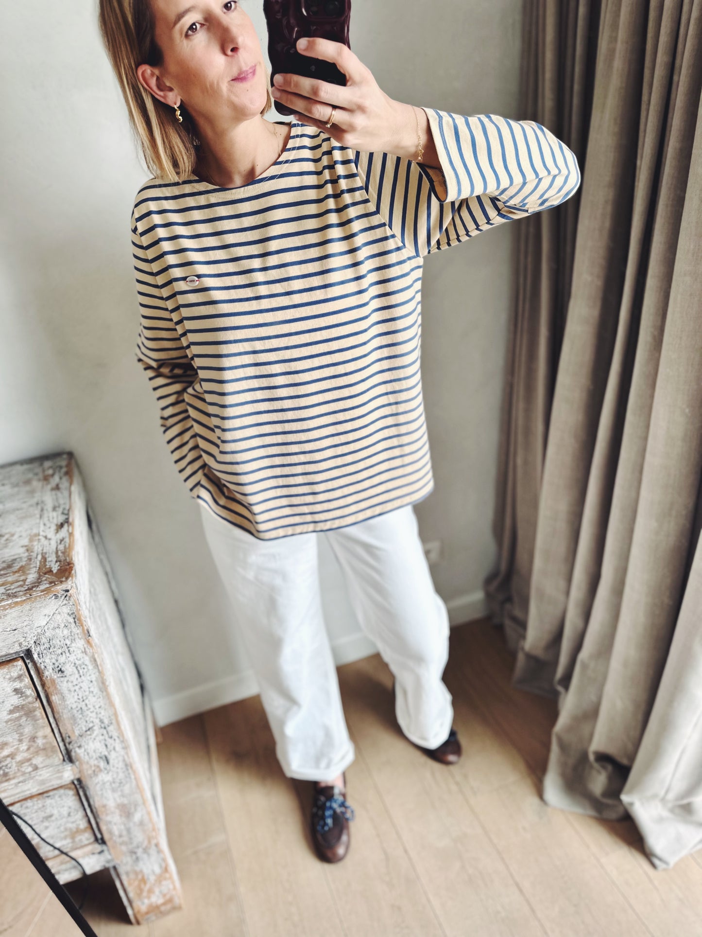 The fine b mom stripe tee - ivory/beige/navy/pink