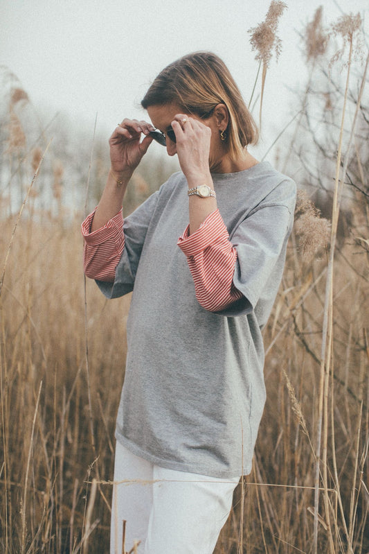 Bo mom double sleeve tee - grey-red