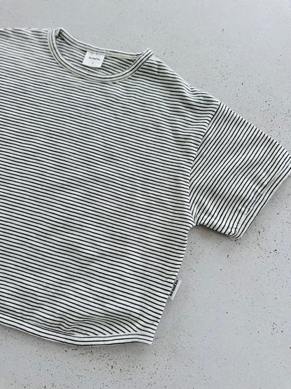 Ko bold stripe tee - ivory with charcoal
