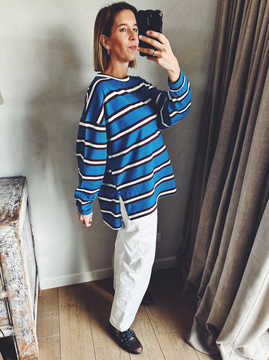 Mari longsleeve oversized tee - pink/blue/ivory