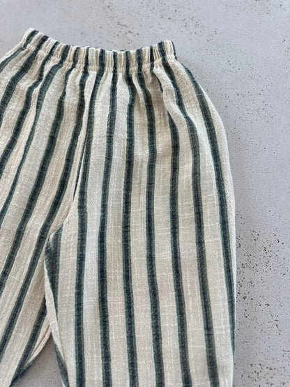 Ben linen curve summer pants - ecru-green