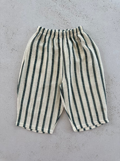 Ben linen curve summer pants - ecru-green