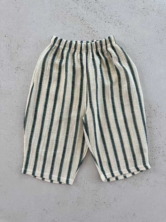 Ben linen curve summer pants - ecru-green