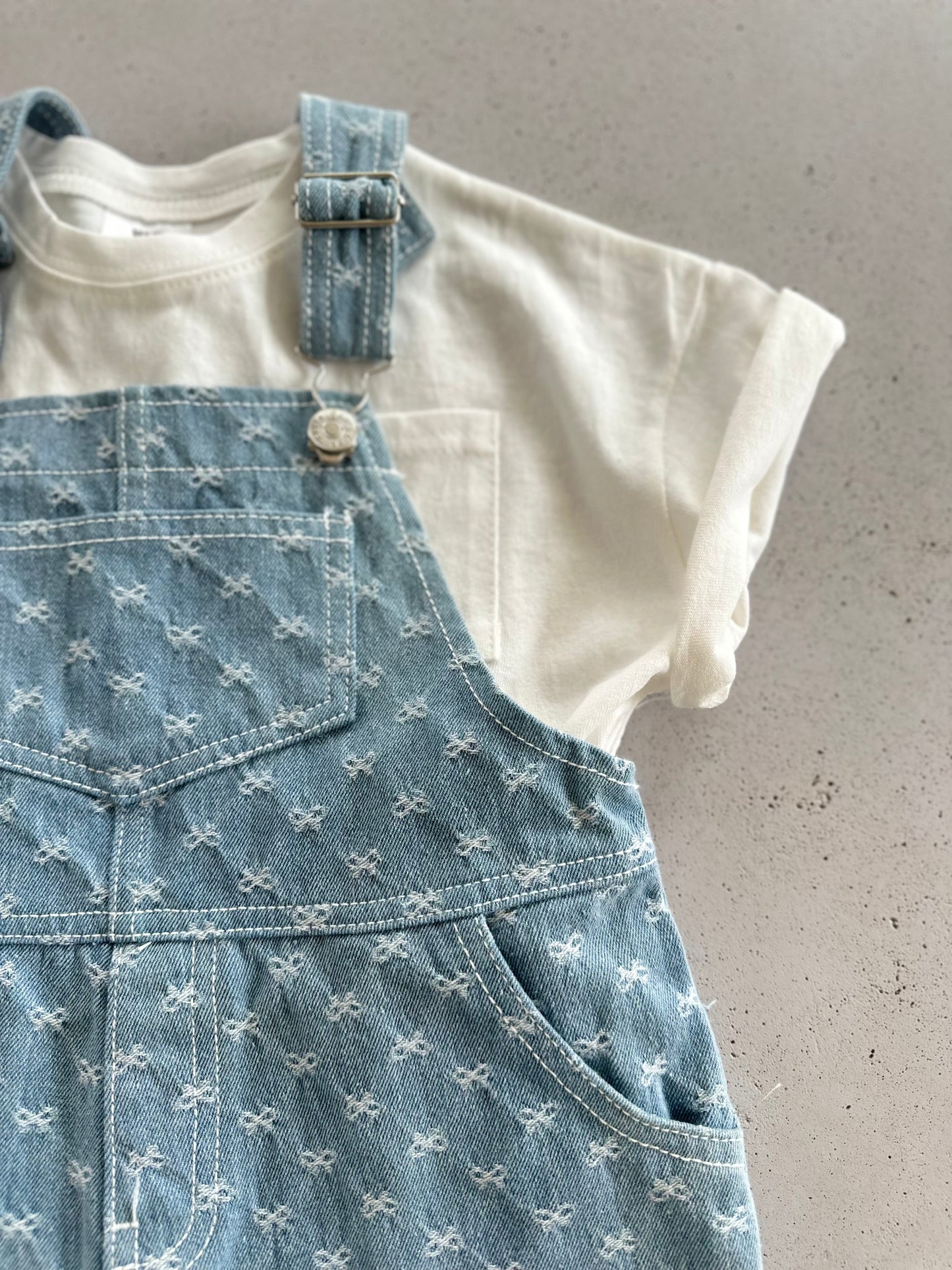 Little bows short dungaree - washing blue