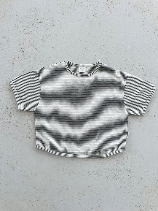 Ko bold stripe tee - ivory with charcoal