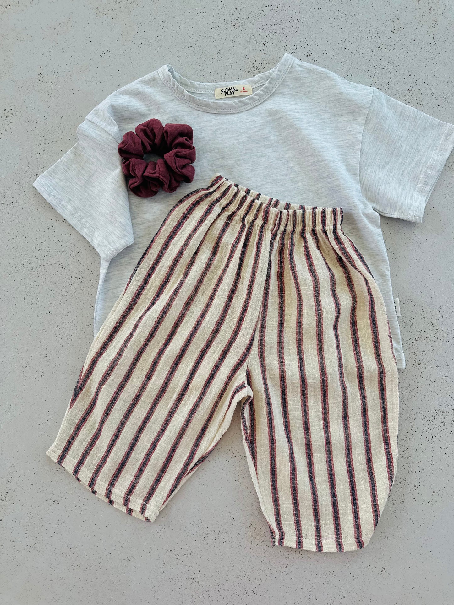 Ben linen curve summer pants - ecru-red