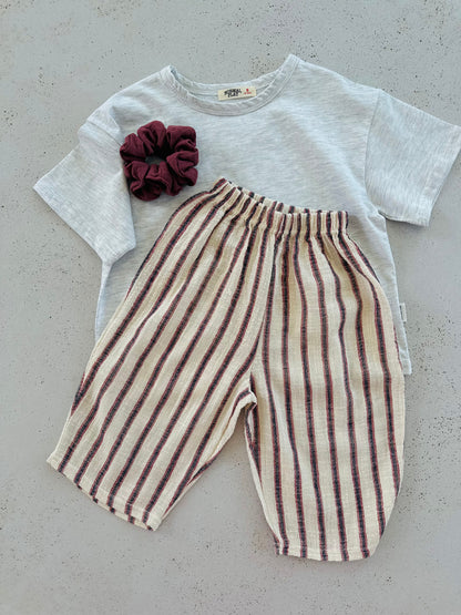 Ben linen curve summer pants - ecru-red