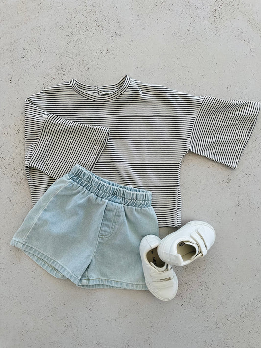 Milo wide denim shorts - washing light blue