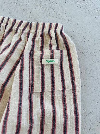 Ben linen curve summer pants - ecru-red