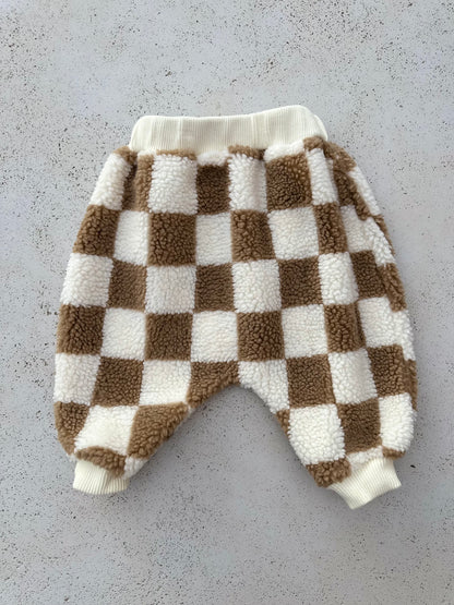 Bebe big check fleece joggers - beige