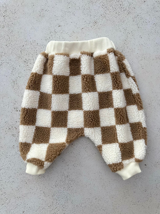 Bebe big check fleece joggers - beige