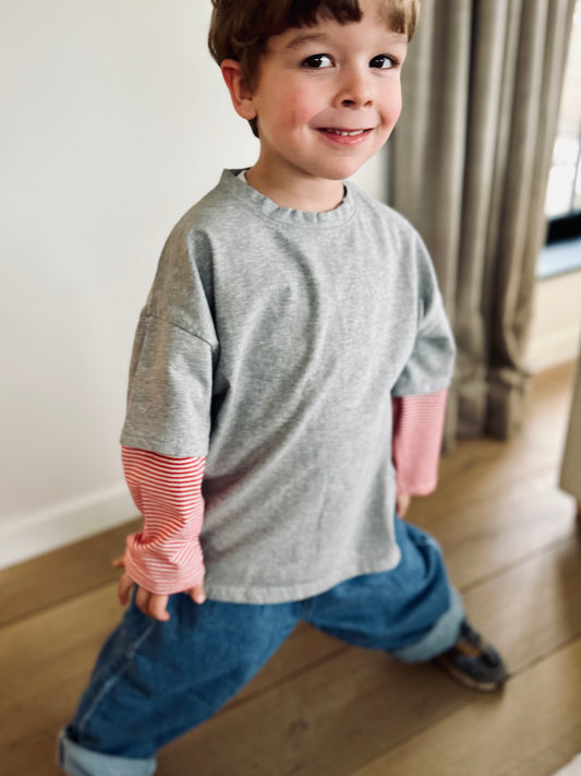 Bo double sleeve tee - grey-red