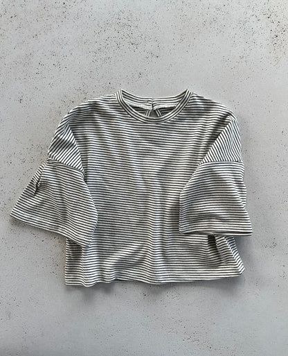 Lise stripe loose tee - ivory with charcoal