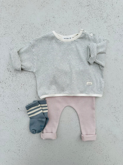 Bebe soft loose button tee - grey stripe