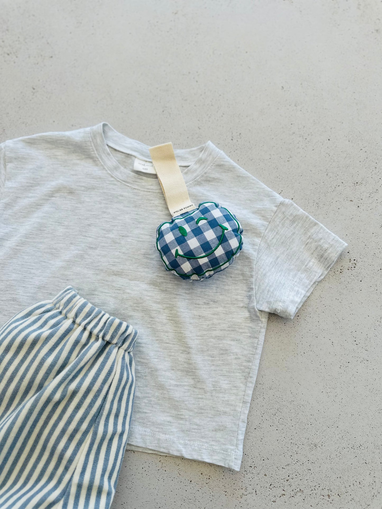 Pacifier cloth pomme - checked misty blue with beige strap
